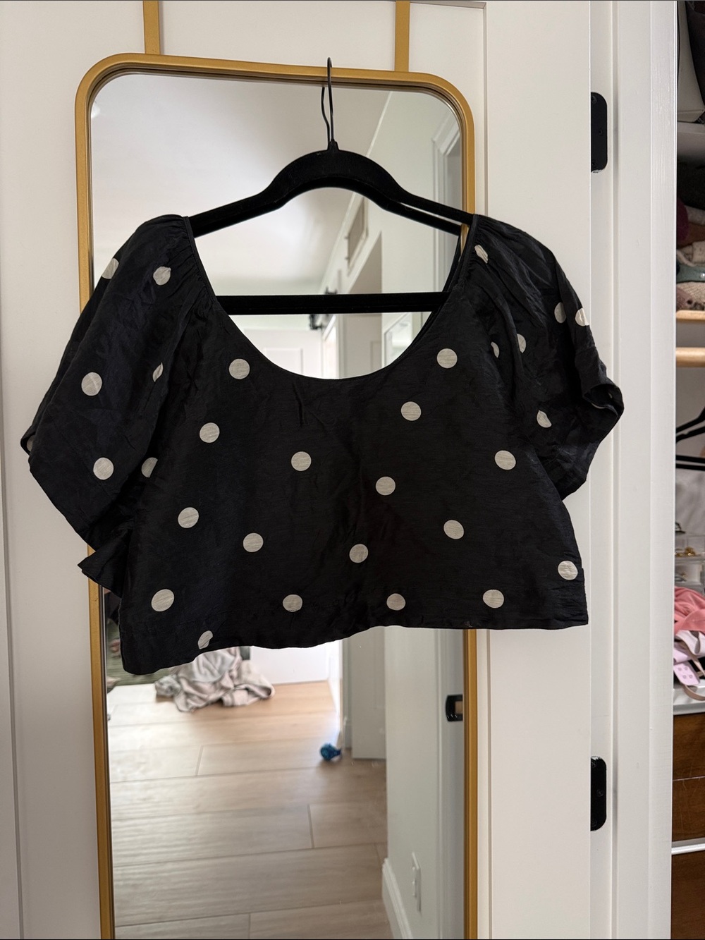 Sezane Curly Blouse Ecru Polka Dots On Black - Size 4